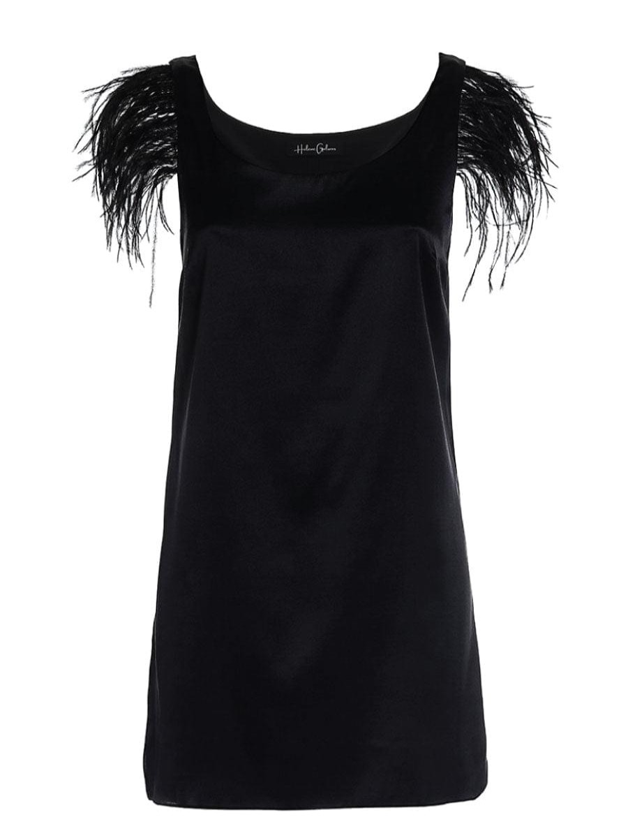 Dresses Helene Galwas | Albina Black Mini Dress With Removable Feathers