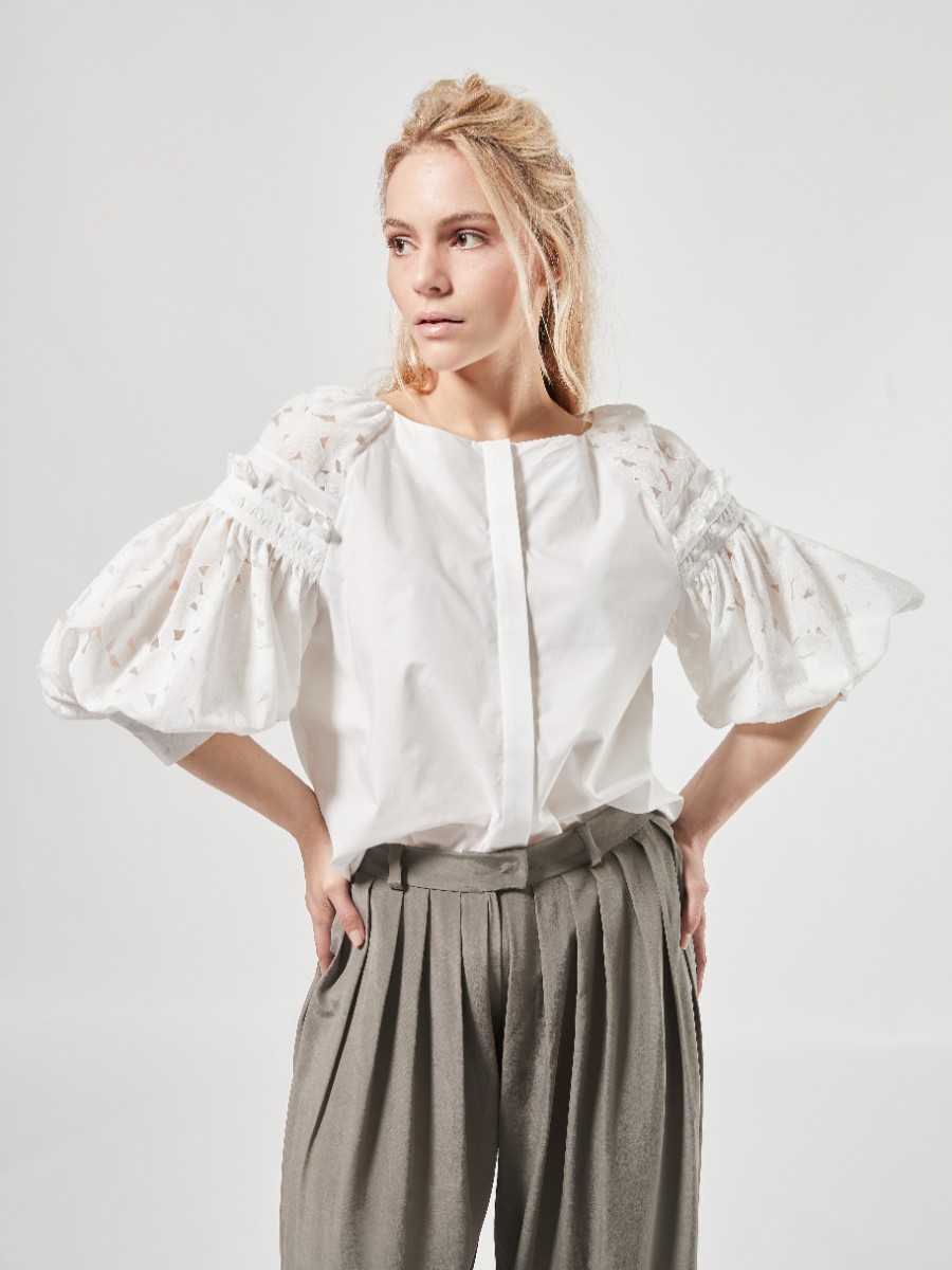 Blouses Helene Galwas | Felicitas Long Sleeve White Blouse