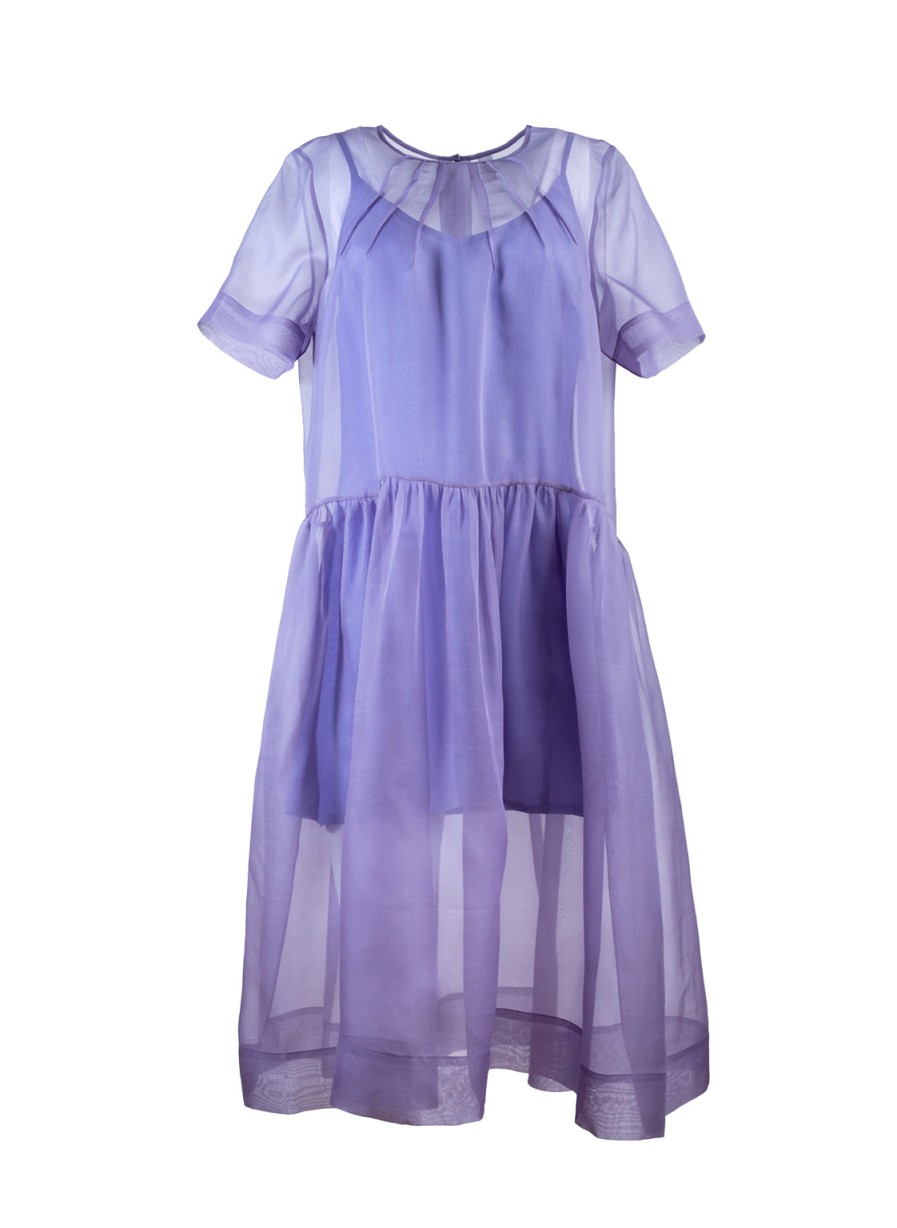 Dresses Helene Galwas | Dascha Purple Midi Dress Made Of Organza Silk