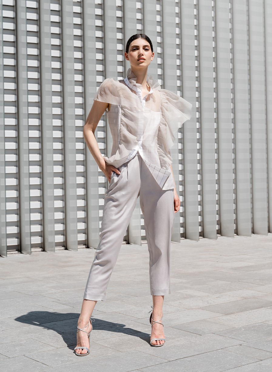 Blouses Helene Galwas | Georgie Short Sleeve Super Chic Silver Blouse