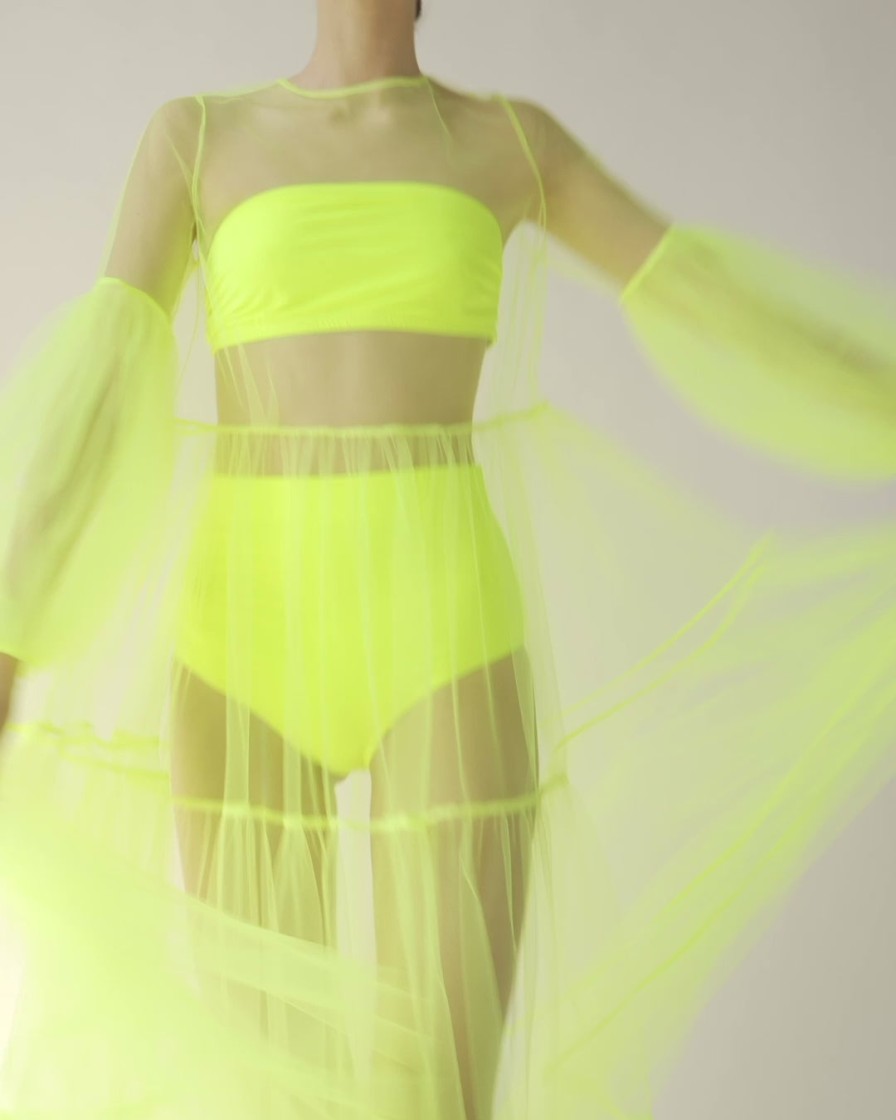 Bademoden Helene Galwas | Alena Neon Yellow Maxi Dress In Tulle.