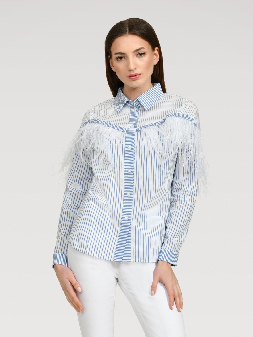 Blouses Helene Galwas | Andrea Stripes In White And Light Blue Blouse