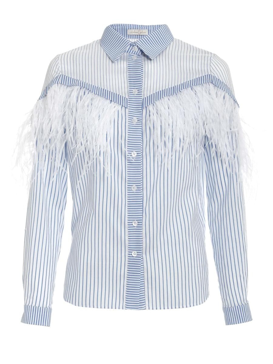 Blouses Helene Galwas | Andrea Stripes In White And Light Blue Blouse