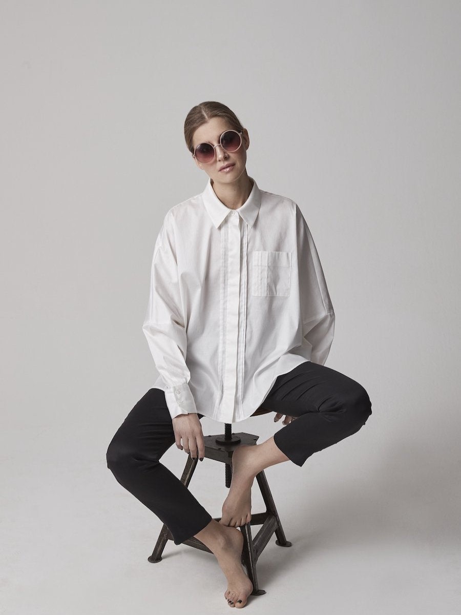 Blouses Helene Galwas | Bella Long Sleeve White Blouse