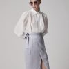 Blouses Helene Galwas | Long-Sleeved White Blouse Made Of Silk Mix. Long Sleeve White Silk Mix Blouse