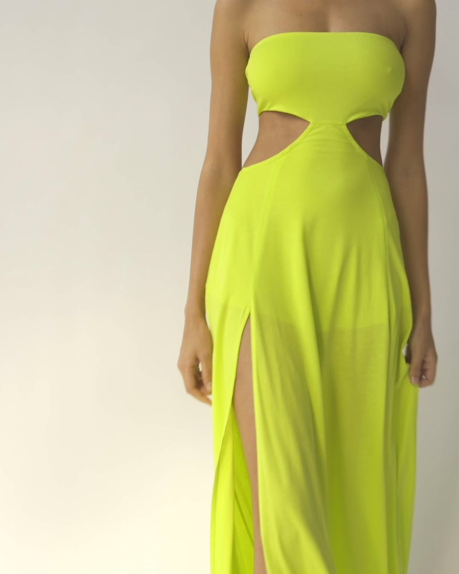 Dresses Helene Galwas | Gloria Neon Yellow Summer Maxi Dress