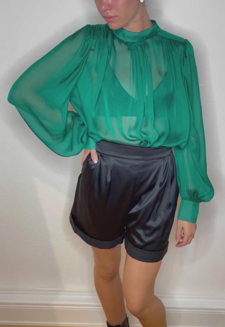 Blouses Helene Galwas | Bibi Long Sleeve Green Blouse