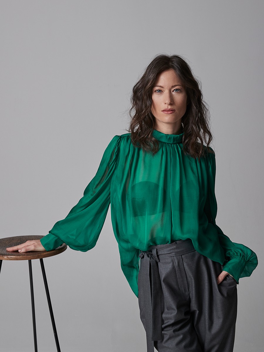 Blouses Helene Galwas | Bibi Long Sleeve Green Blouse