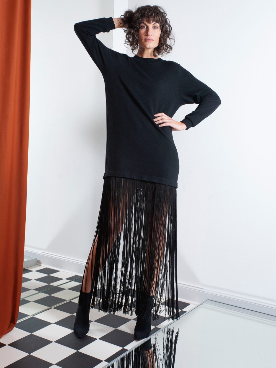 Dresses Helene Galwas | Emilia - Detachable Fringes Knitted Dress