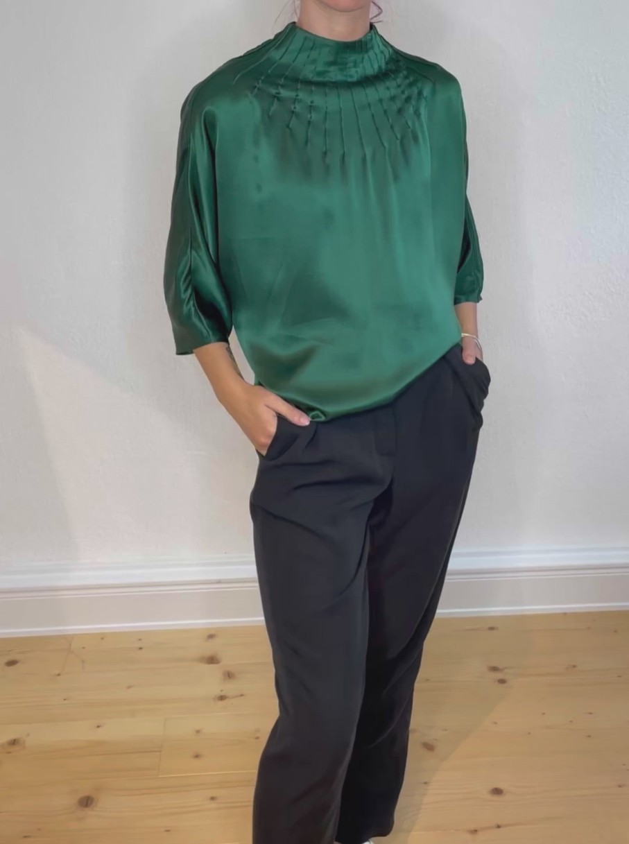 Blouses Helene Galwas | Camellia Long Sleeve Green Blouse