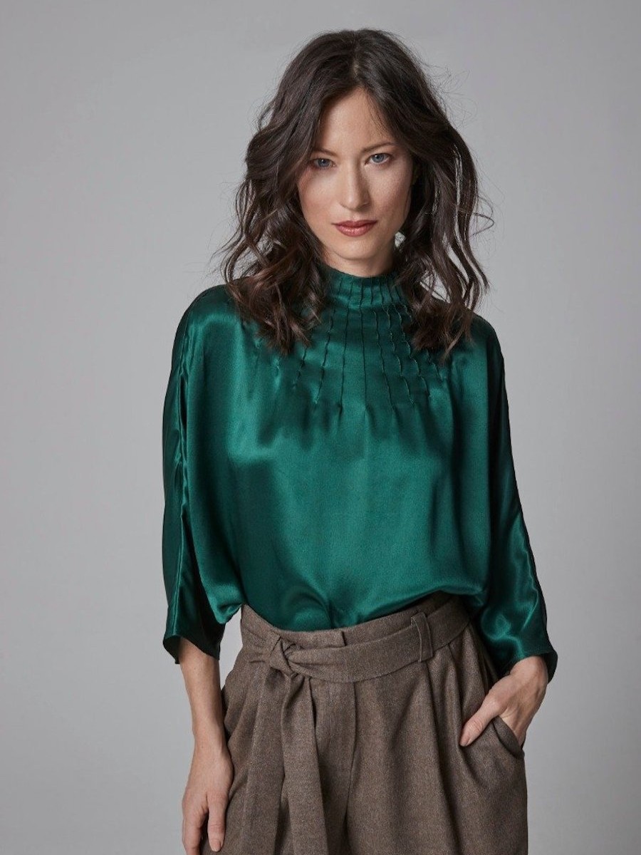 Blouses Helene Galwas | Camellia Long Sleeve Green Blouse