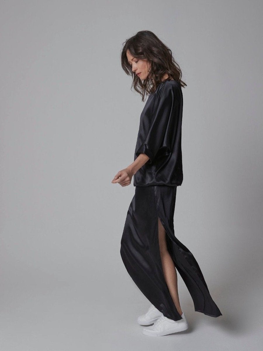 Dresses Helene Galwas | Cat Black Silk Maxi Dress