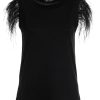 Tops Helene Galwas | Elegant Anabel Black Top With Feathers