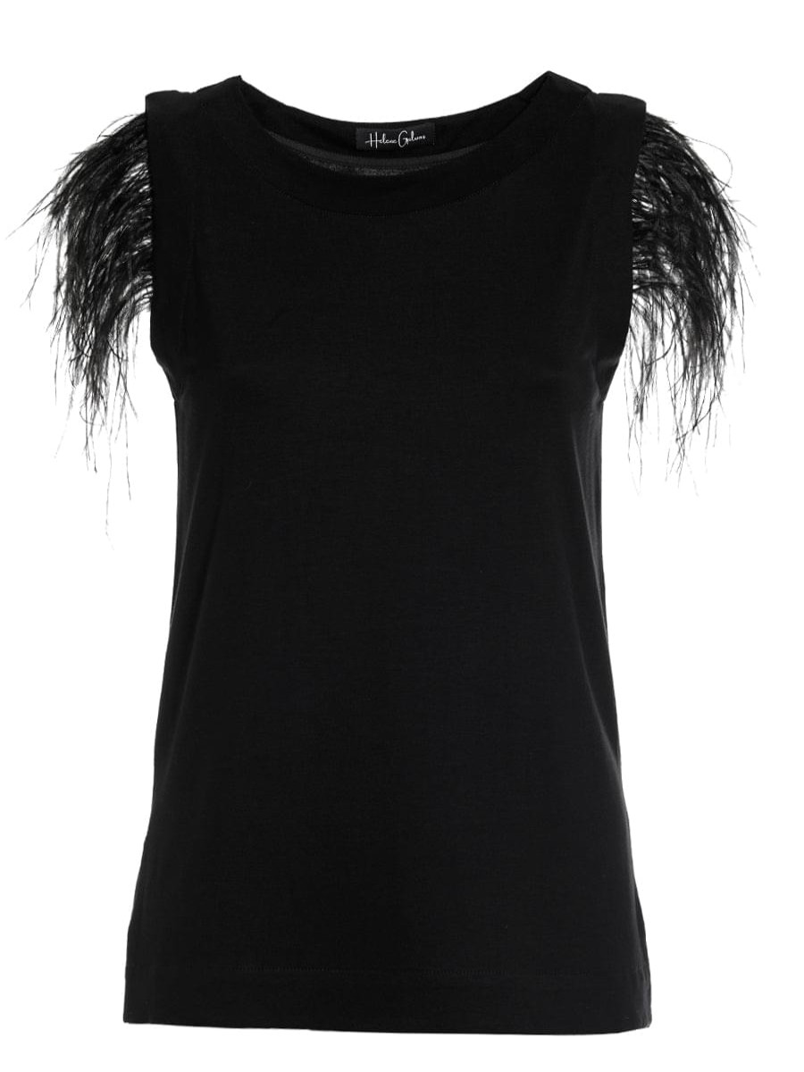 Tops Helene Galwas | Elegant Anabel Black Top With Feathers