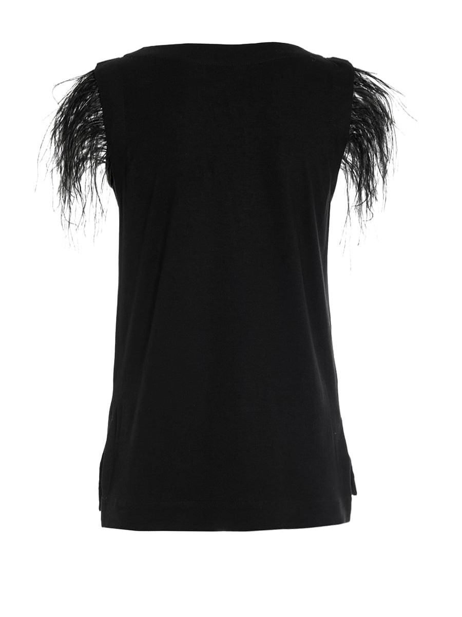 Tops Helene Galwas | Elegant Anabel Black Top With Feathers