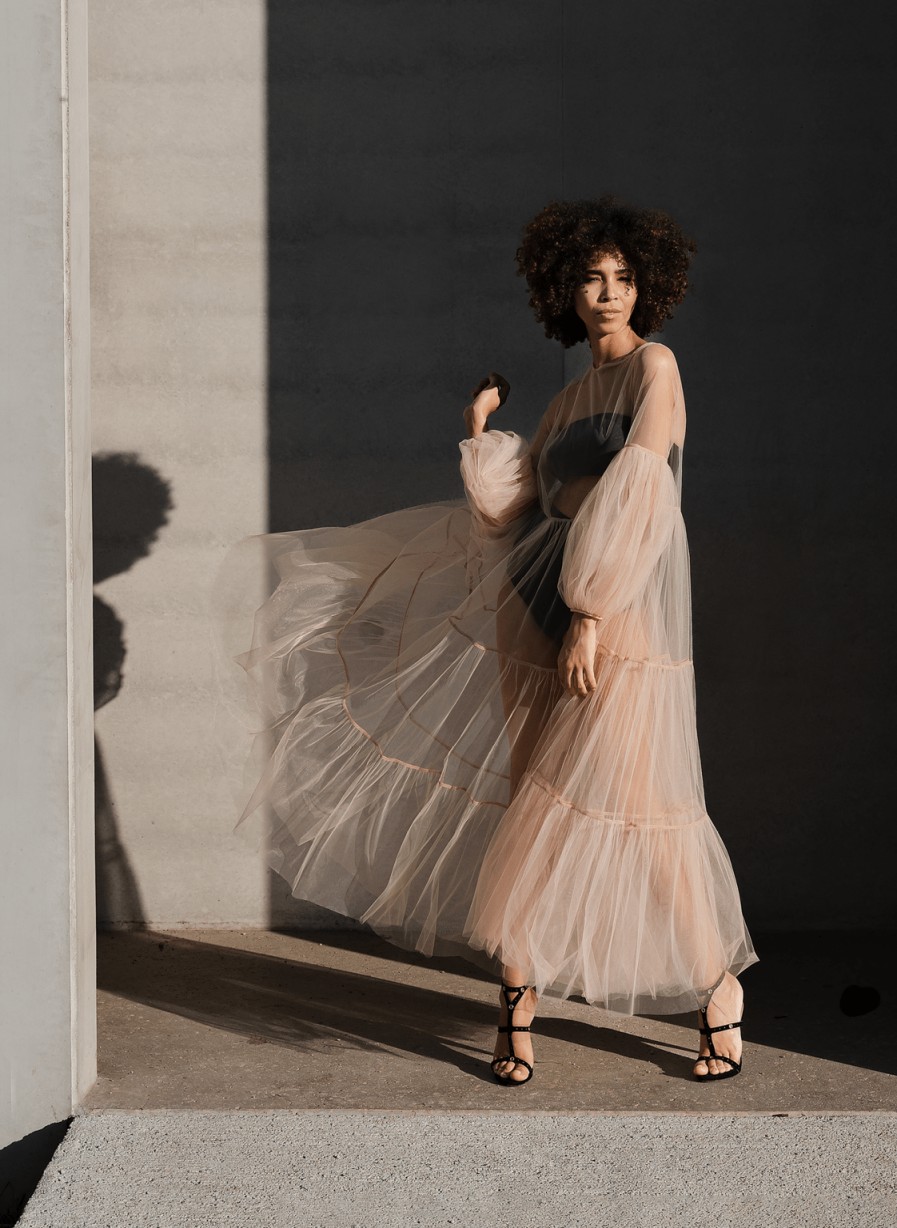 Bademoden Helene Galwas | Alena Nude Tulle Maxi Dress.