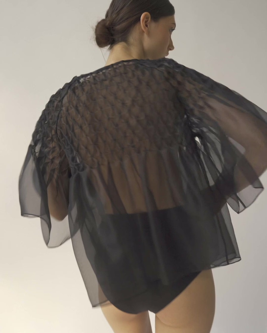 Blouses Helene Galwas | Galina Handmade Transparent Black Organza Blouse