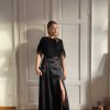 Skirts Helene Galwas | Anastasia Satin Silk Black Floor Length Skirt