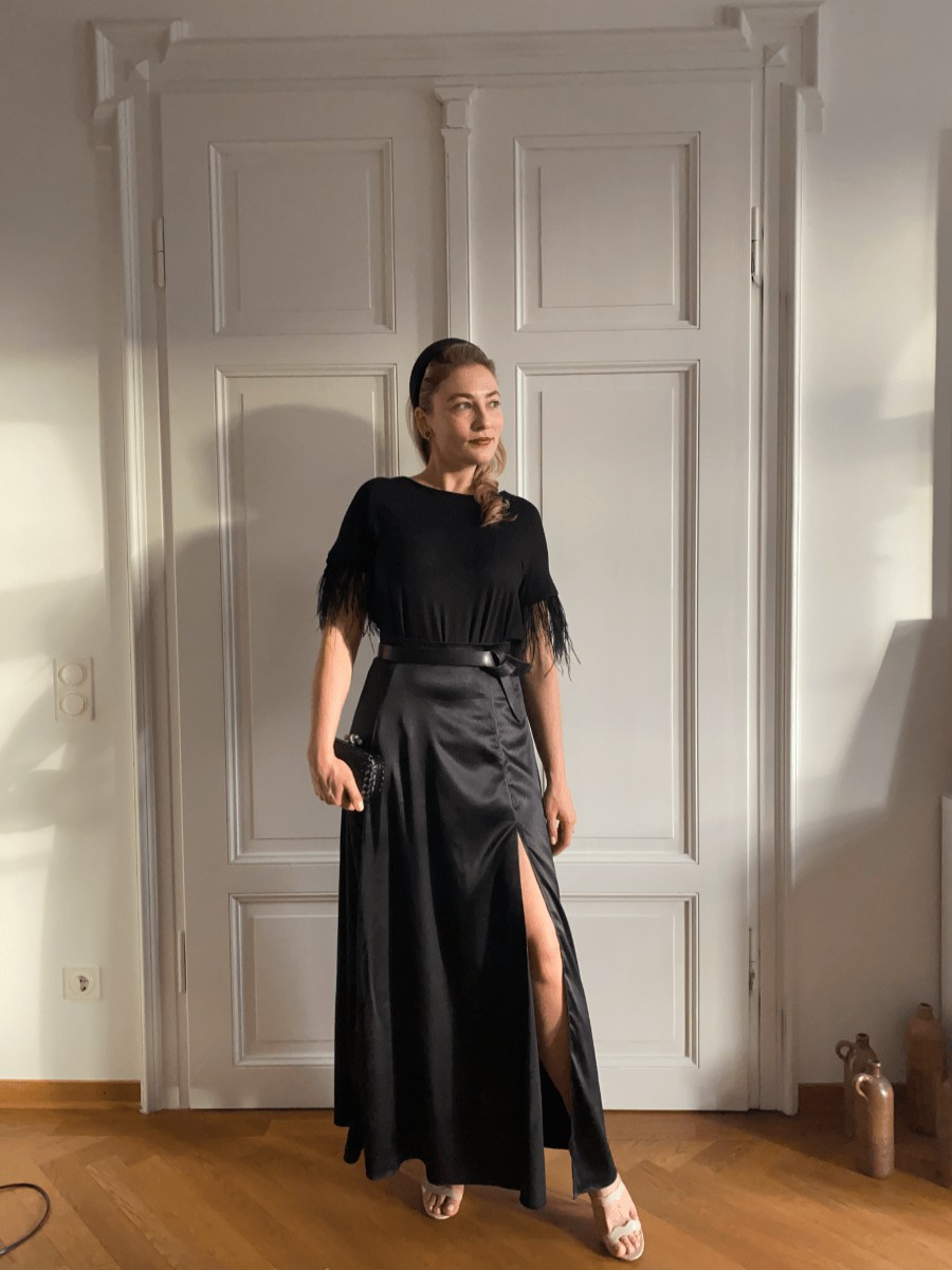 Skirts Helene Galwas | Anastasia Satin Silk Black Floor Length Skirt