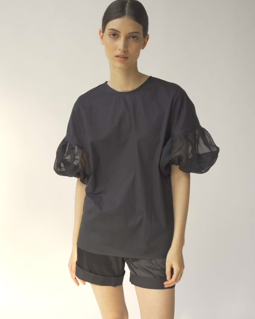 Blouses Helene Galwas | Gaby Short Sleeve Black Blouse