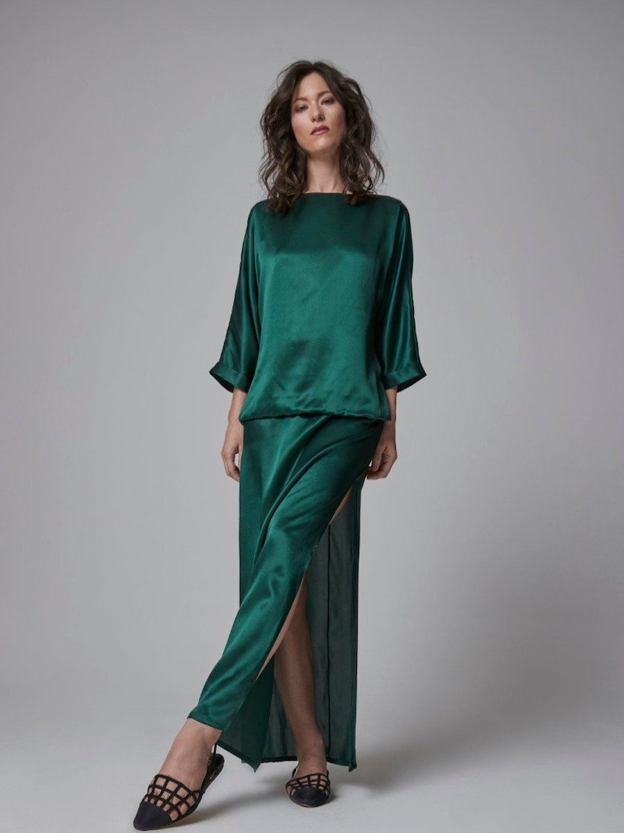 Dresses Helene Galwas | Cat Green Silk Maxi Dress