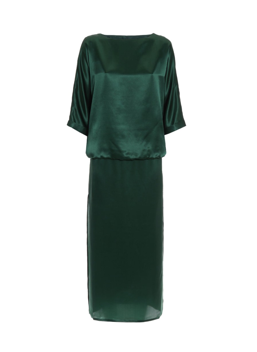 Dresses Helene Galwas | Cat Green Silk Maxi Dress