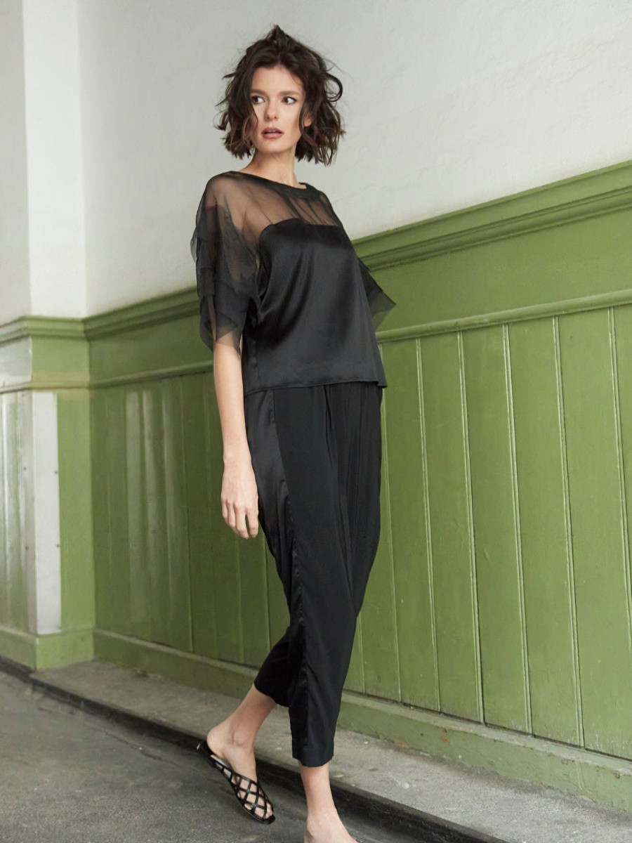 Blouses Helene Galwas | Donna Short Sleeve Black Blouse