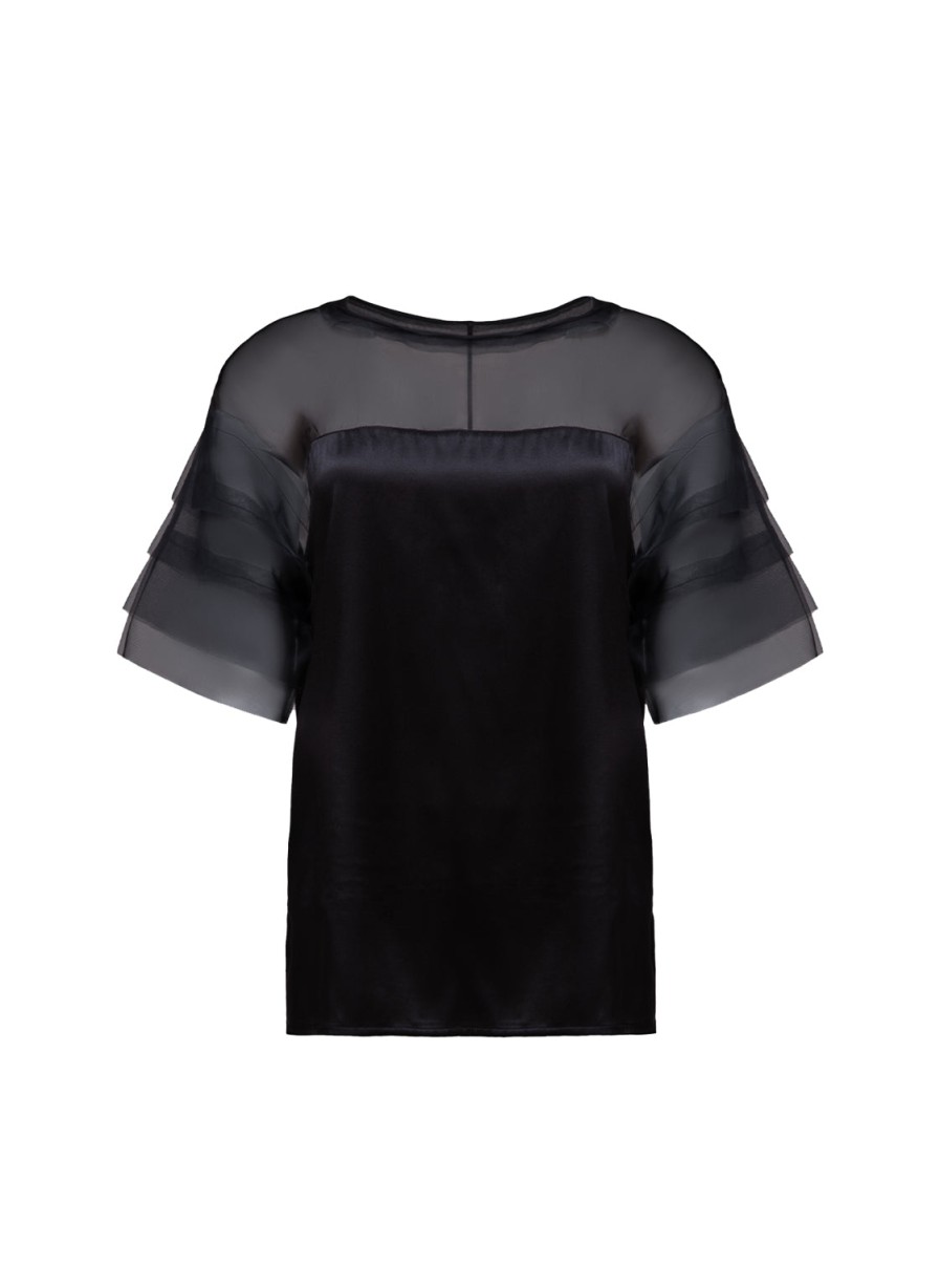 Blouses Helene Galwas | Donna Short Sleeve Black Blouse