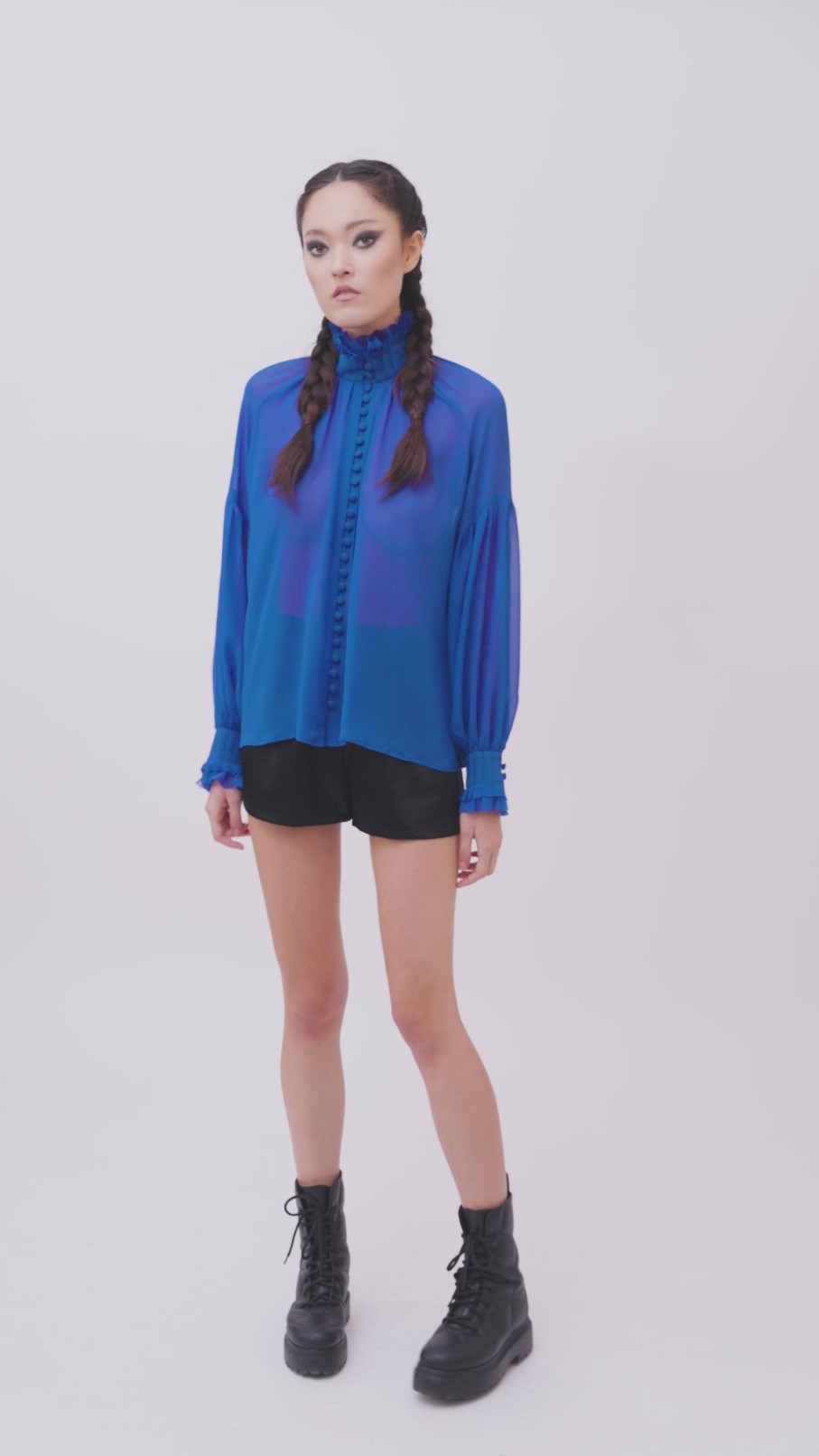 Blouses Helene Galwas | Babett Long Sleeve Blue Blouse