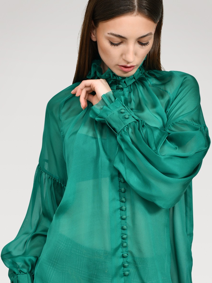 Blouses Helene Galwas | Babett Long Sleeve Green Blouse