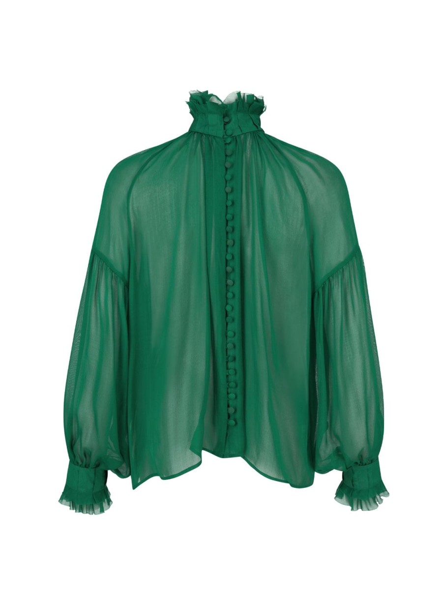 Blouses Helene Galwas | Babett Long Sleeve Green Blouse