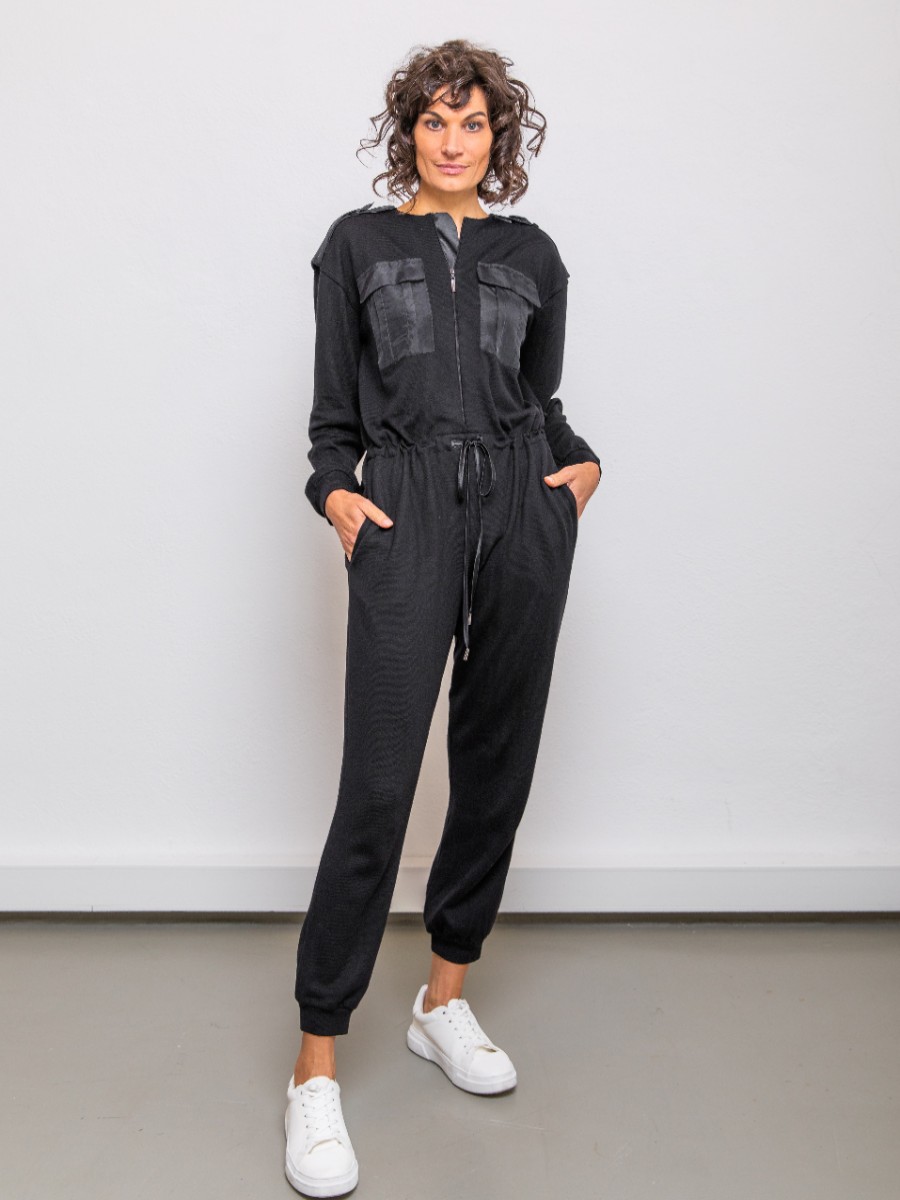 Dresses Helene Galwas | Clara Black Knit Jumpsuit With Organza Pockets