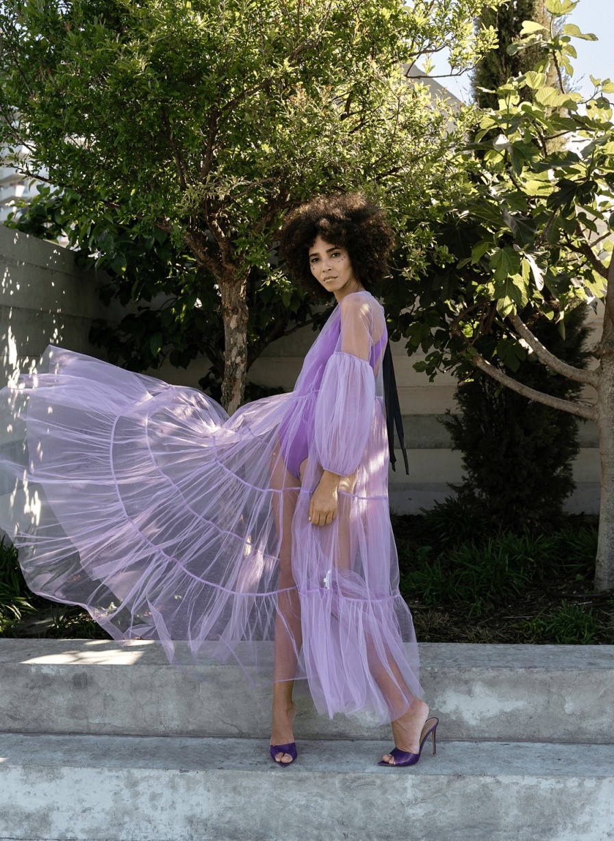 Bademoden Helene Galwas | Alena Purple Tulle Maxi Dress.