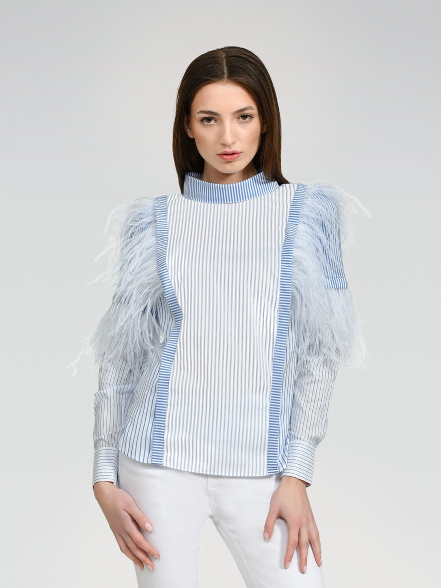 Blouses Helene Galwas | Astrit Stripes In White And Light Blue Blouse