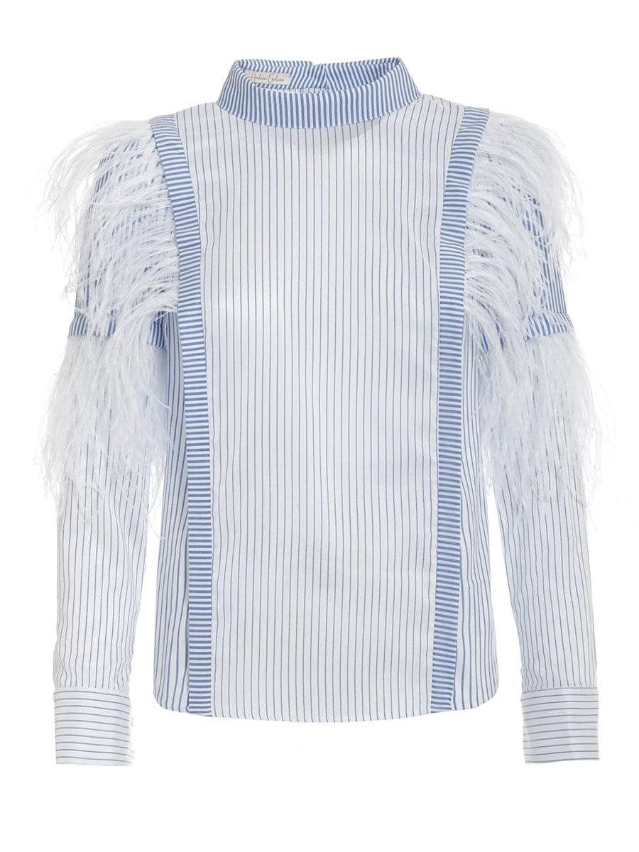 Blouses Helene Galwas | Astrit Stripes In White And Light Blue Blouse