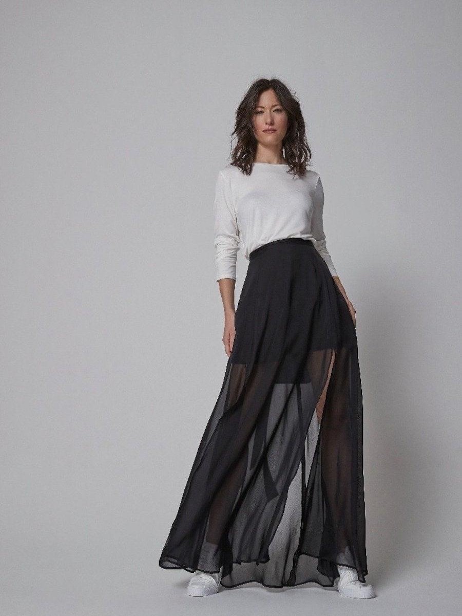 Skirts Helene Galwas | Anastasia Chiffon Silk Black Floor Length Skirt