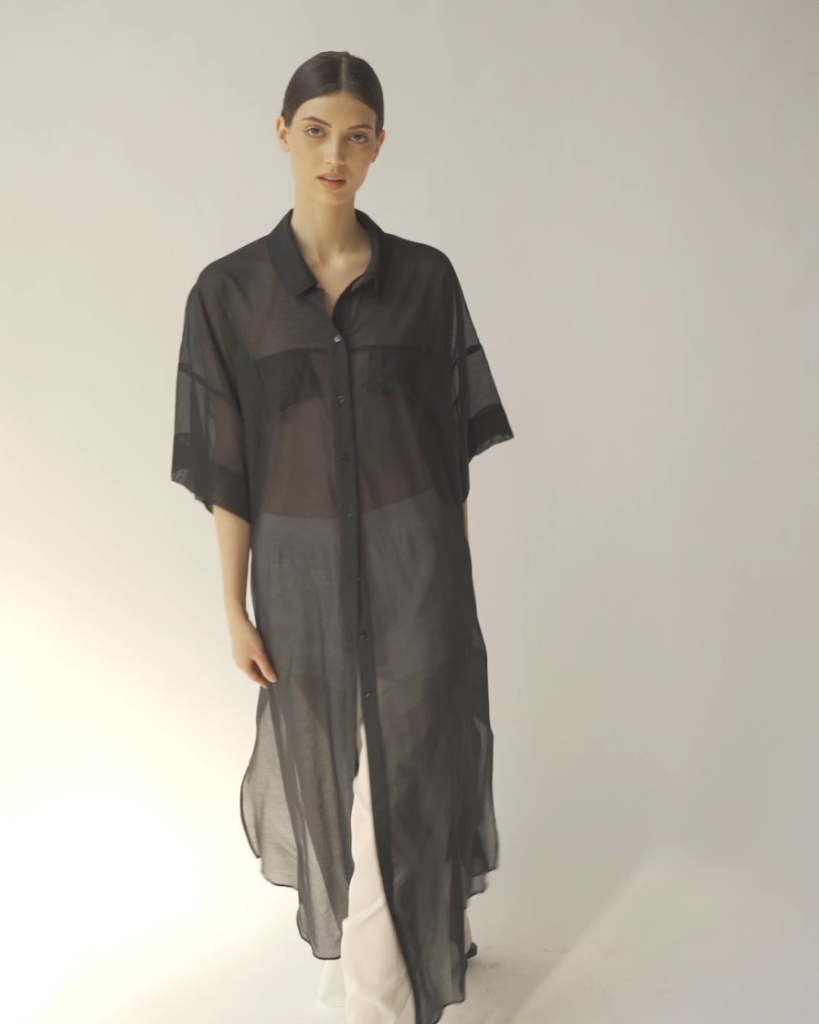 Blouses Helene Galwas | Gaga Maxi Black Shirt Blouse