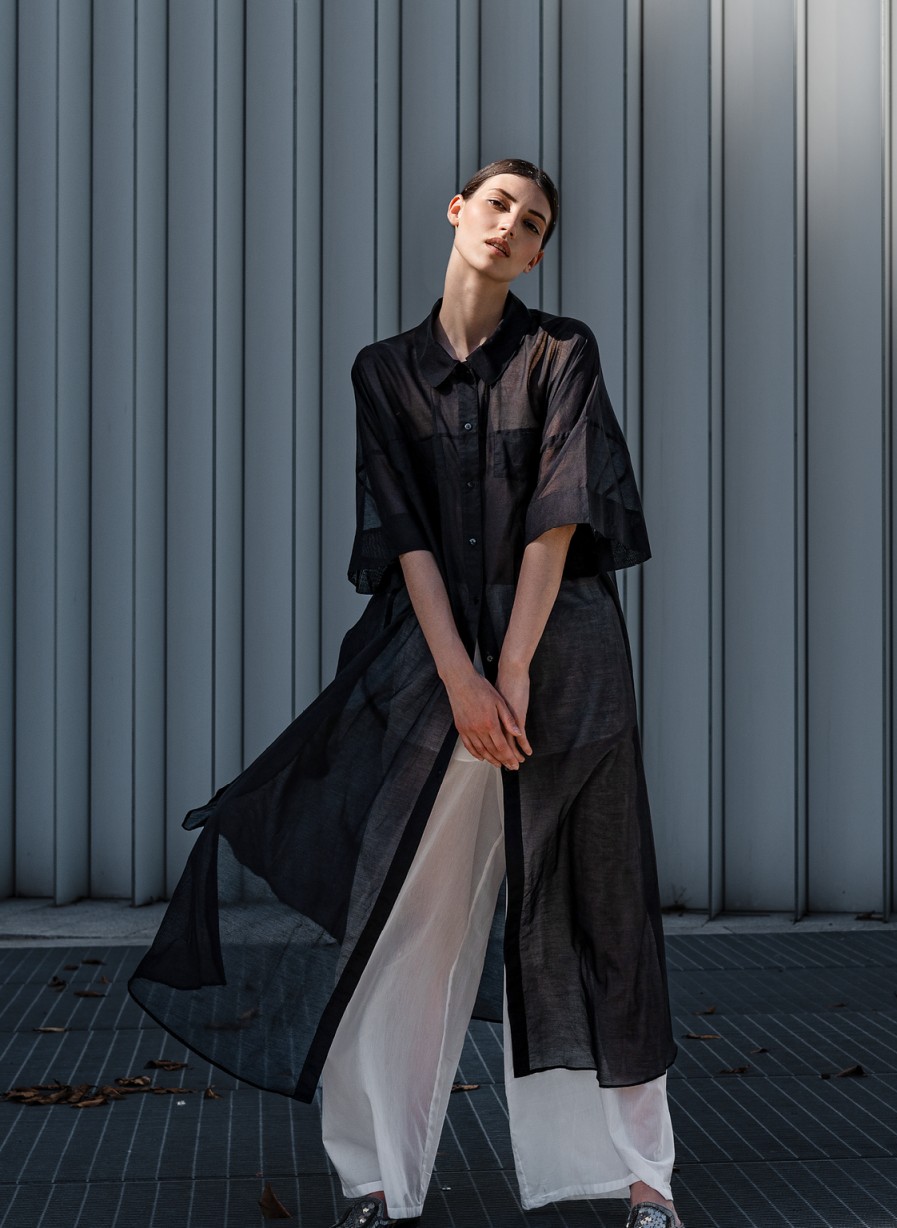 Blouses Helene Galwas | Gaga Maxi Black Shirt Blouse