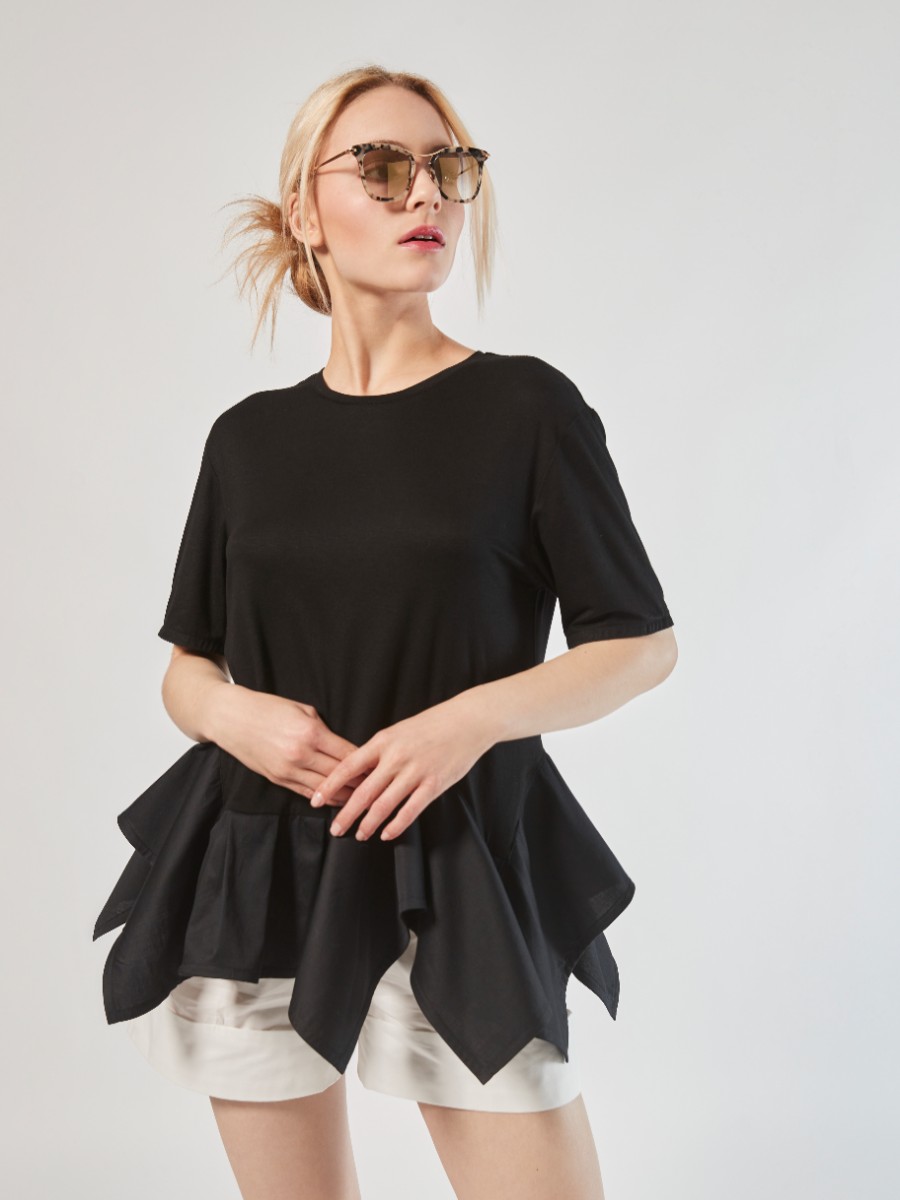 Tops Helene Galwas | Flo Black Short Sleeve Shirt