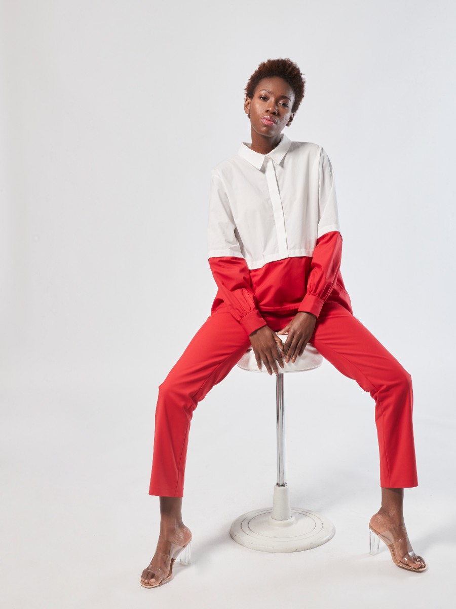 Blouses Helene Galwas | Fabrizia Long Sleeve White And Red Blouse